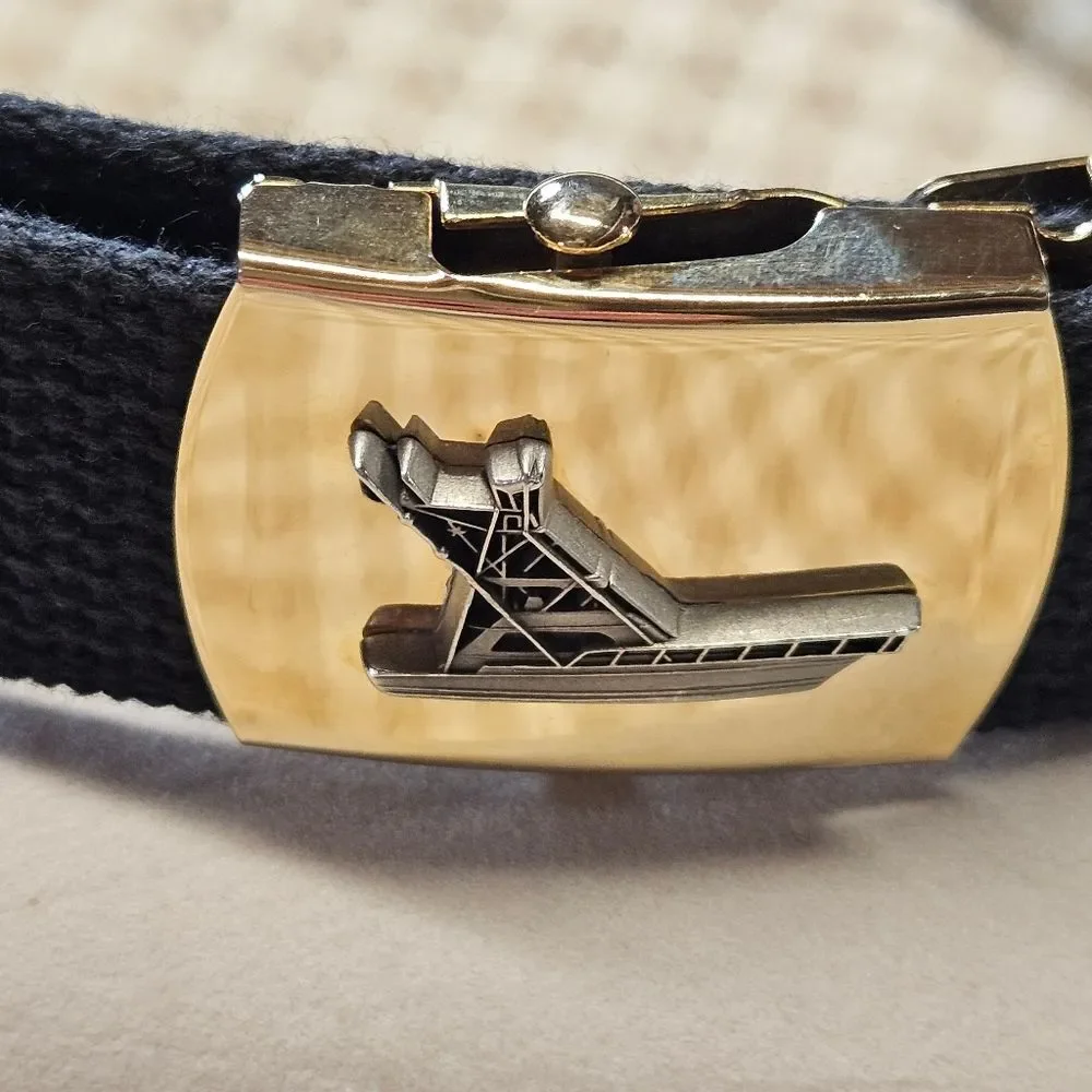 Solid Brass Sport Fisherman Boat Buckle Navy Blue Web Cotton Adjustable Belt